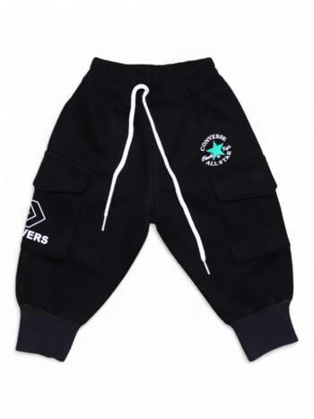 Black 2 Way Stretch Straight-Slim Single Knit Cotton Cargo Joggers For 18 Months To 6 Years Baby-13147501