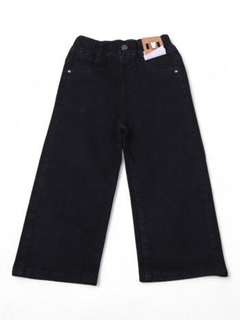 Black Soft 2 Way Stretch Baggy-Straight Denim Pants For 7 To 12 Years Girls-13450912