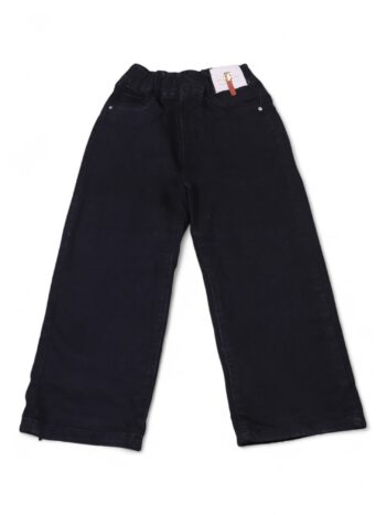 Black Soft 2 Way Stretch Baggy-Straight Denim Pants For 4 To 8 Years Girls-13452222