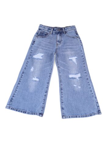 Blue Soft Non-<Stretchable> Baggy-Straight Denim Pants For 4 To 14 Years Girls-13456361