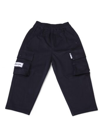 Black Soft 2 Way Stretch Baggy-Straight Cotton Cargo Pants For 4 To 8 Years Boys-13461621