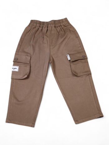Khaki Soft 2 Way Stretch Baggy-Straight Cotton Cargo Pants For 4 To 8 Years Boys-13461624