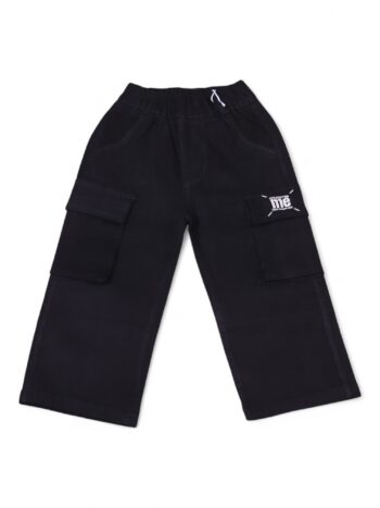 Black Soft 2 Way Stretch Baggy-Straight Cotton Pants For 2 To 5 Years Girls-13461651
