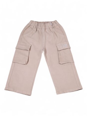 Khaki Soft 2 Way Stretch Baggy-Straight Cotton Pants For 2 To 5 Years Girls-13461652