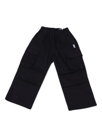 Black Soft 2 Way Stretch Baggy-Straight Cotton Pants For 5 To 9 Years Girls-13461661