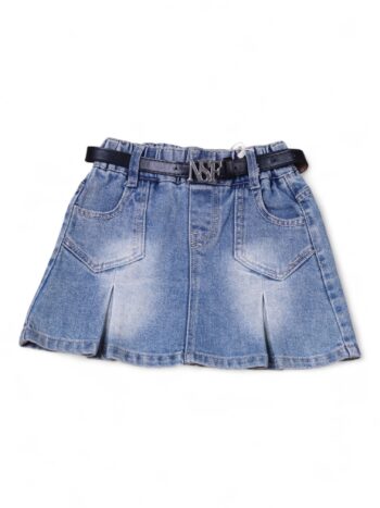Blue Thigh Length Denim Plain Skirt For 24 Months To 6 Years Girls-14023281