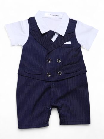 Navy Formal Half-Sleeve Thigh Length Cotton Romper For New Born Boys-15080711
