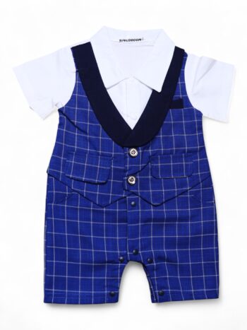 Blue Formal Half-Sleeve Knee Length Cotton Romper For New Born Boys-15080731