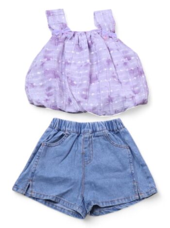 Blue-Purple Casual Summer 2 Piece Combo-Set For 18 Months To 6 Years Girls-15092871