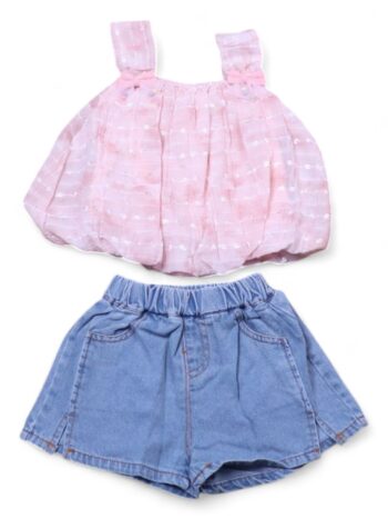 Pink-Blue Casual Summer 2 Piece Combo-Set For 18 Months To 6 Years Girls-15092872