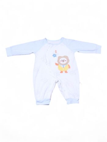 Cream-Blue Casual Elastic Full Sleeve Elastic Ankled Cotton Romper For New Born Baby-15173971