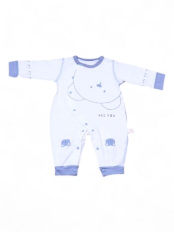 Cream-Blue Comfy Elastic Full Sleeve Elastic Ankled Cotton Romper For New Born Boys-15181612
