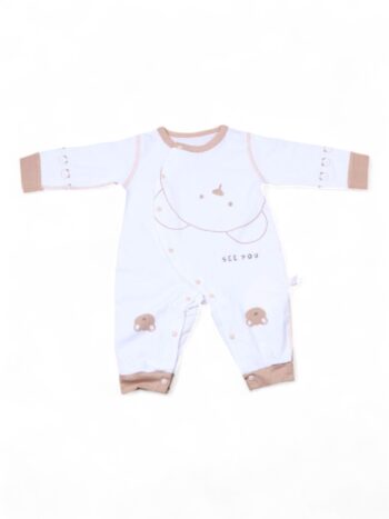 Cream-Brown Comfy Elastic Full Sleeve Elastic Ankled Cotton Romper For New Born Boys-15181613