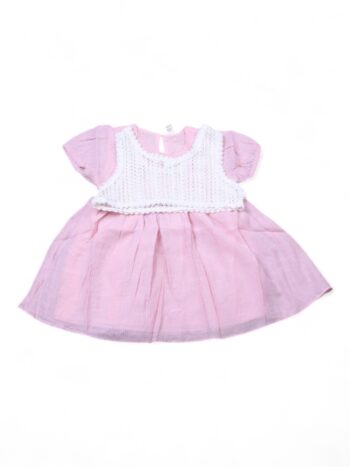 Pink Regular Fit Broad Neck Quarter Sleeve Above Thigh Single Knit Cotton Frock For 12 Months To 6 Years Girls-16064261