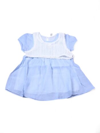 Blue Regular Fit Broad Neck Quarter Sleeve Above Thigh Single Knit Cotton Frock For 12 Months To 6 Years Girls-16064262