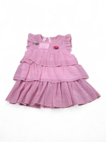 Pink Regular Fit Narrow Neck Quarter Sleeve Above Thigh Single Knit Cotton Frock For 12 Months To 5 Years Girls-16064691