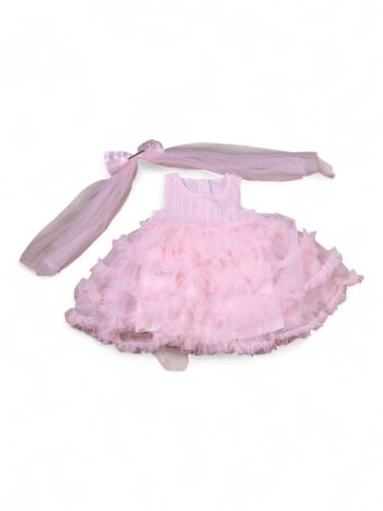 Pink Broad Neck Sleeveless Knee Length Satin Frock For 1 To 4 Years Girls-16066151
