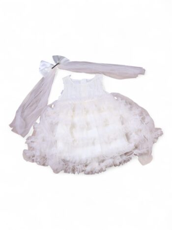 Cream Broad Neck Sleeveless Knee Length Satin Frock For 1 To 4 Years Girls-16066152