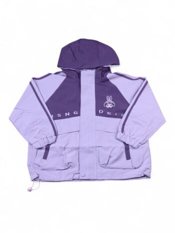 Purple Drop Shoulder Cap Printed Windproof Pre-Winter Windcheater For 6 To 12 Years Girls-17211982